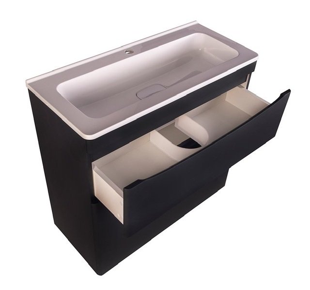 Тумба напольная "Бергамо мини 90" (2 ящ.) Люкс антискрейтч черный, PLUS