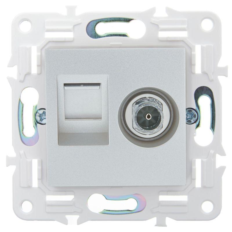 Розетка двойная TV+RJ45 кат.6E SKANDY SK-A15S серебр. IEK SK-AK20-2-K23
