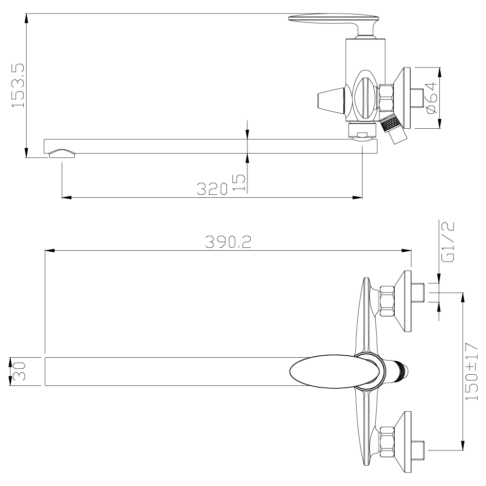 Смеситель для ванны Rossinka RS30 (RS30-32)