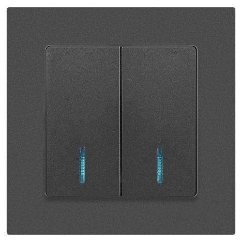 Выключатель 2-кл. СП Accent 6-105-07 10А IP20 250В с подсветкой AL/CU графит Intro Б0063521