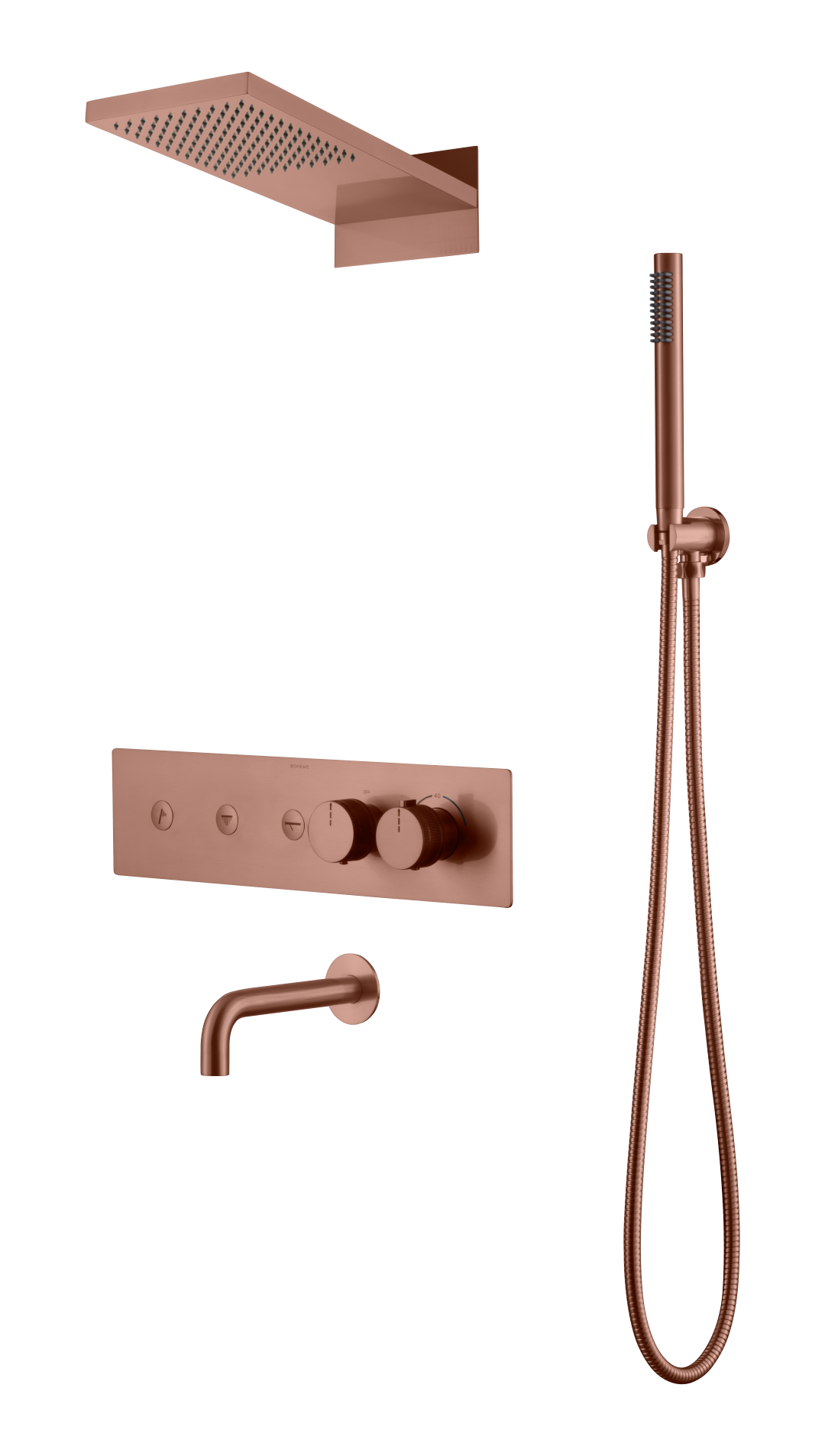 Встроенная душевая система FUSION с термостатом, трехпозиционная Copper Brushed с изливом