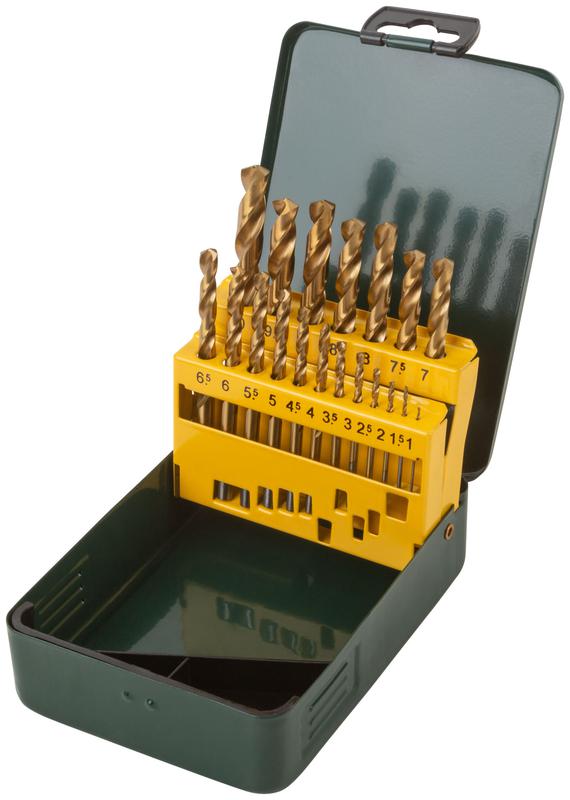 Набор сверл HSS пометаллу титановое покрытие 19шт (1-10мм) металлический бокс FIT 34219