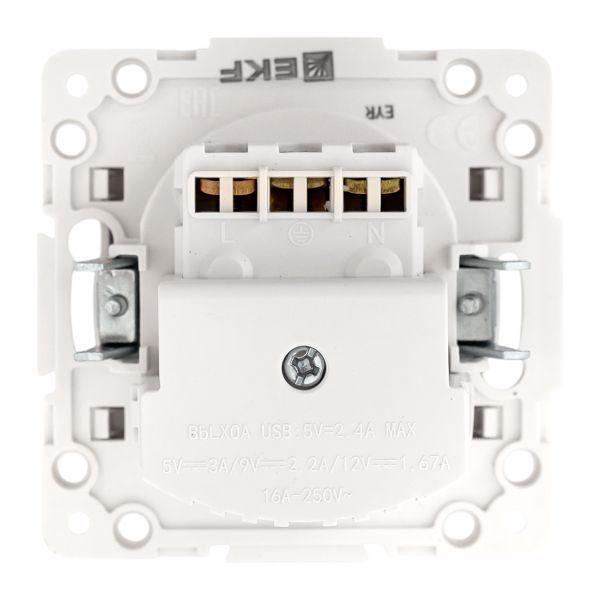 Розетка 1-м СП Стокгольм 16А USB A+C с заземл. защ. шторки винтов. клеммы механизм бел. EKF EYR16-2USB-typeA-typeC