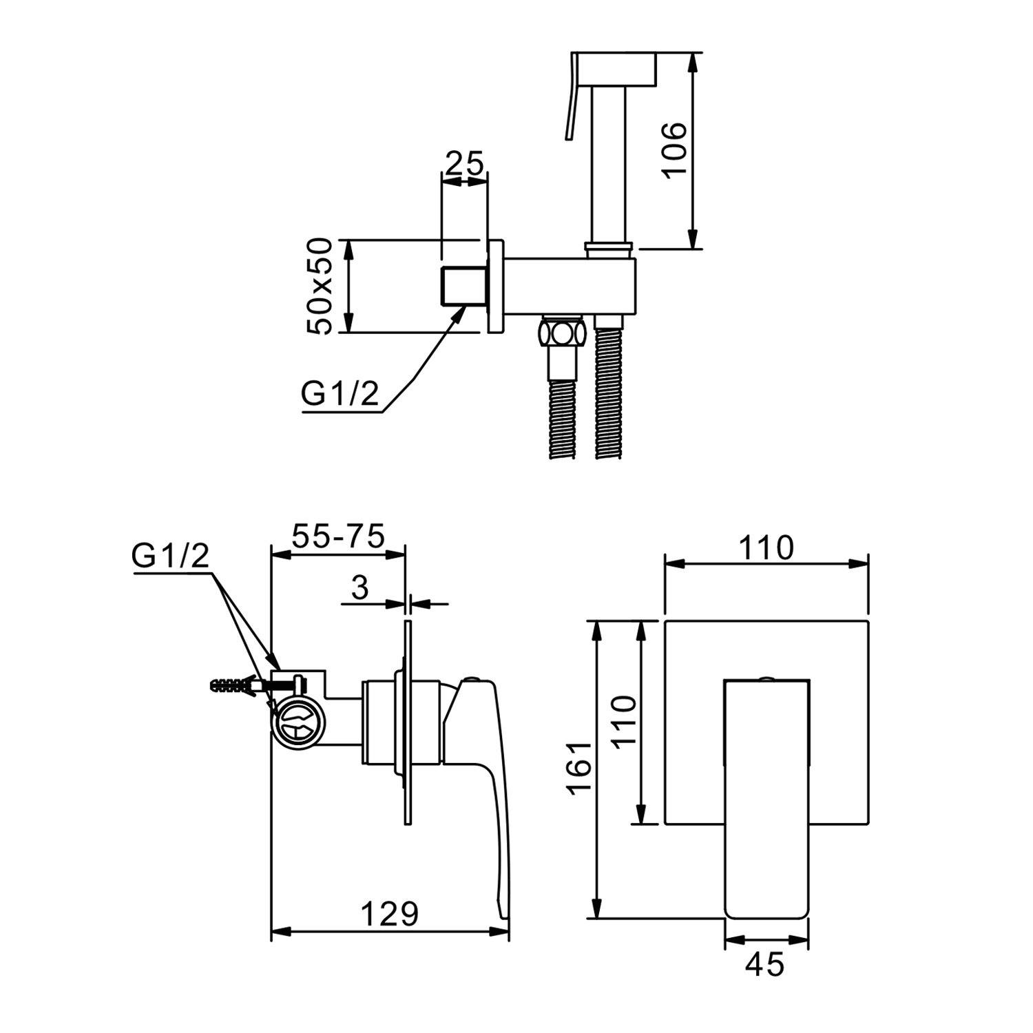 Гигиенический душ со смесителем Raglo R03.53.06, черный