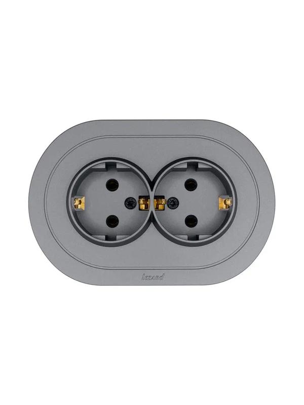 Розетка 2-м СП OSEN с заземл. ПБТ круглая механизм сер. матов. LEZARD 744-7400-127B