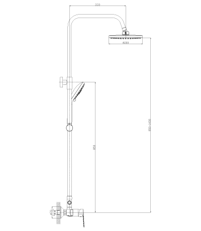 Смеситель для душа Rossinka S с регулируемой высотой штанги и лейкой Тропический дождь (S35-45)
