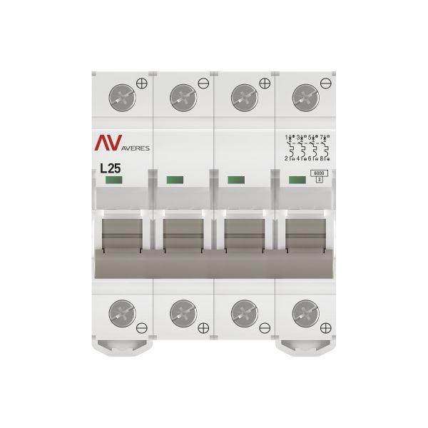 Выключатель автоматический модульный 4п L 25А 6кА AV-6 DC AVERES EKF mcb6-DC-4-25L-av