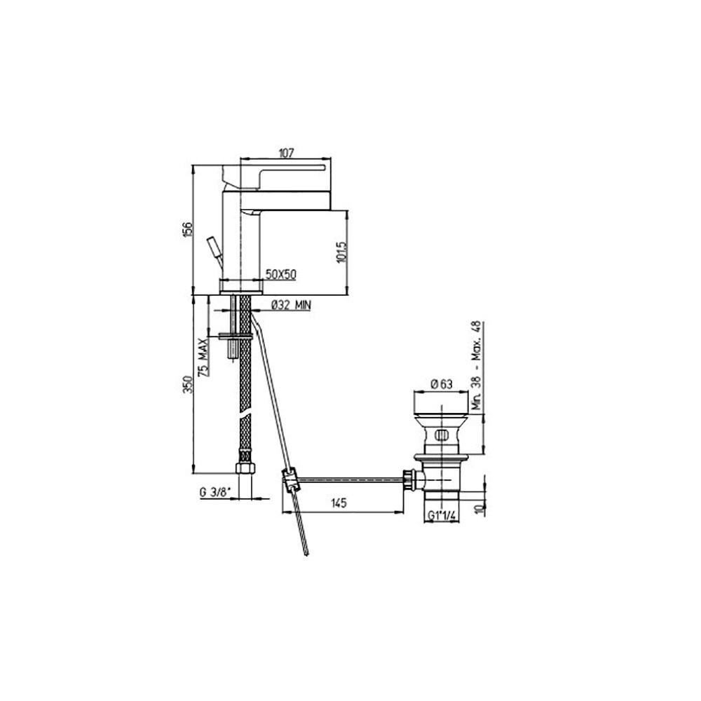Смеситель Paini Dax 84CR211WFRKM для раковины с донным клапаном