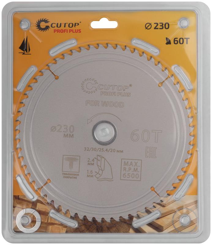 Диск пильный по дереву с тефлоновым покрытием 60Т Profi plus 230х16/24х32/30/25.4/20мм Cutop 75-23060Т