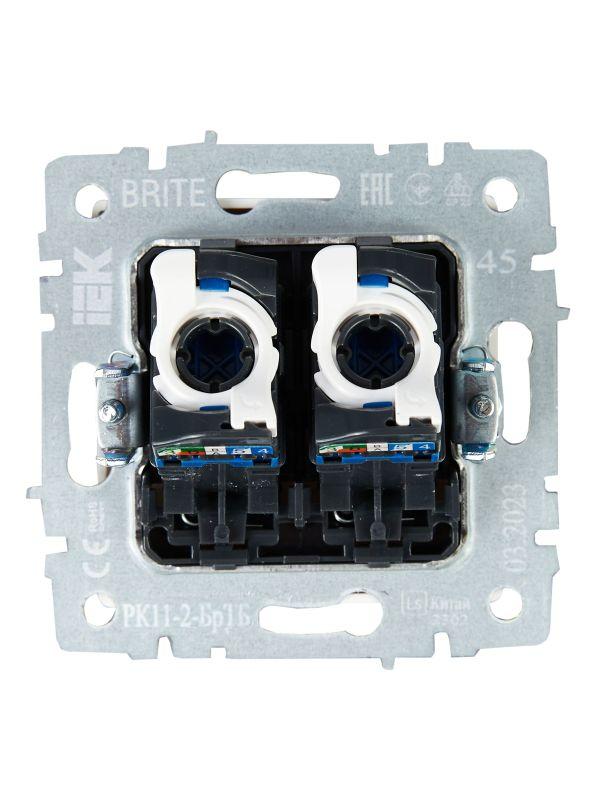 Розетка компьютерная двойн. СП RJ45 кат.6 BRITE РК11-2-БрТБ механизм бронза IEK BR-K20-2-K45