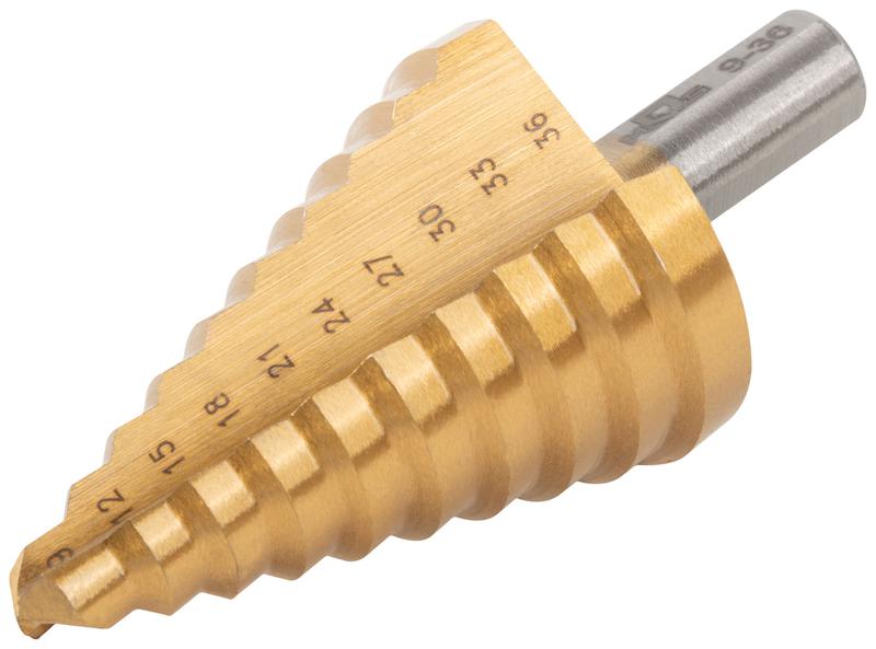 Сверло ступенчатое HSS по металлу 10 ступеней 9-12-15-18-21-24-27-30-33-36мм MOS 36385М