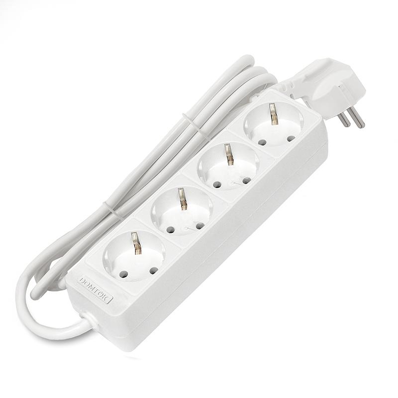 Удлинитель 4х1.5м с заземл. 16А IP20 3.5кВт ПВС 3х1 бел. DOMTOK 2394