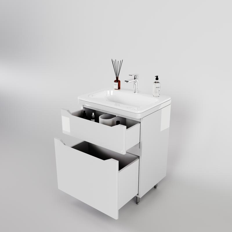 Тумба напольная "Марелла 60" (2 ящ.) Люкс антискрейтч белый матовый, PLUS