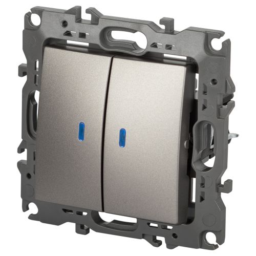 Выключатель 2-кл. Эра12 12-1105-16 10А 250В 10AX с подсветкой механизм титан Эра Б0065719