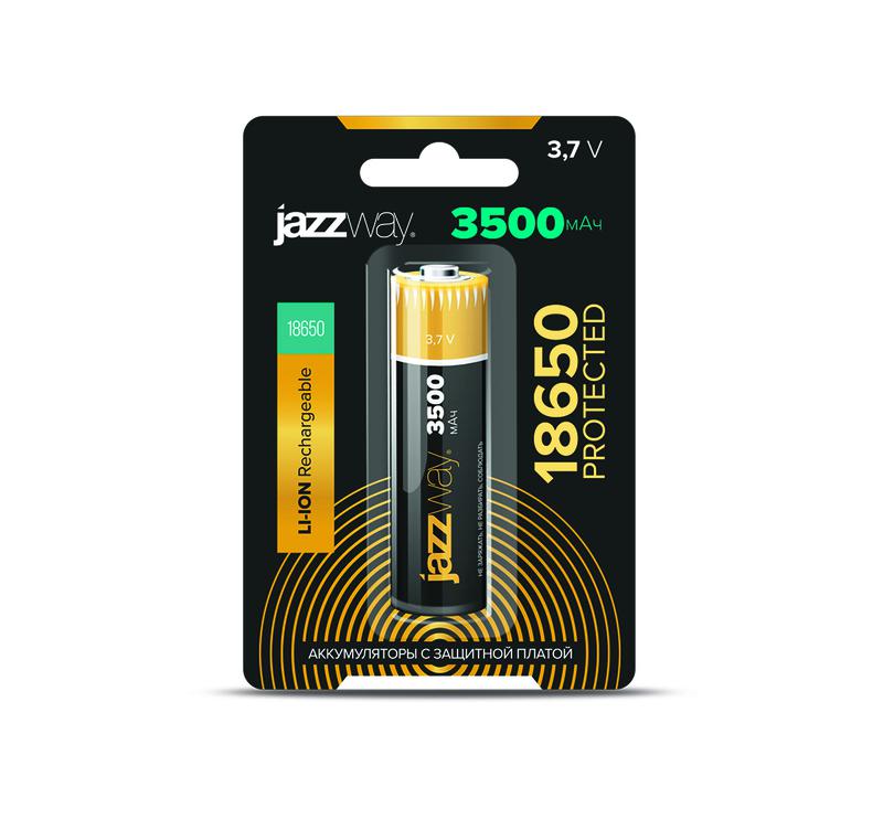 Аккумулятор 18650 3.7В Li-Ion 3500мА.ч с защитой (блист. 1шт) JazzWay 5059856