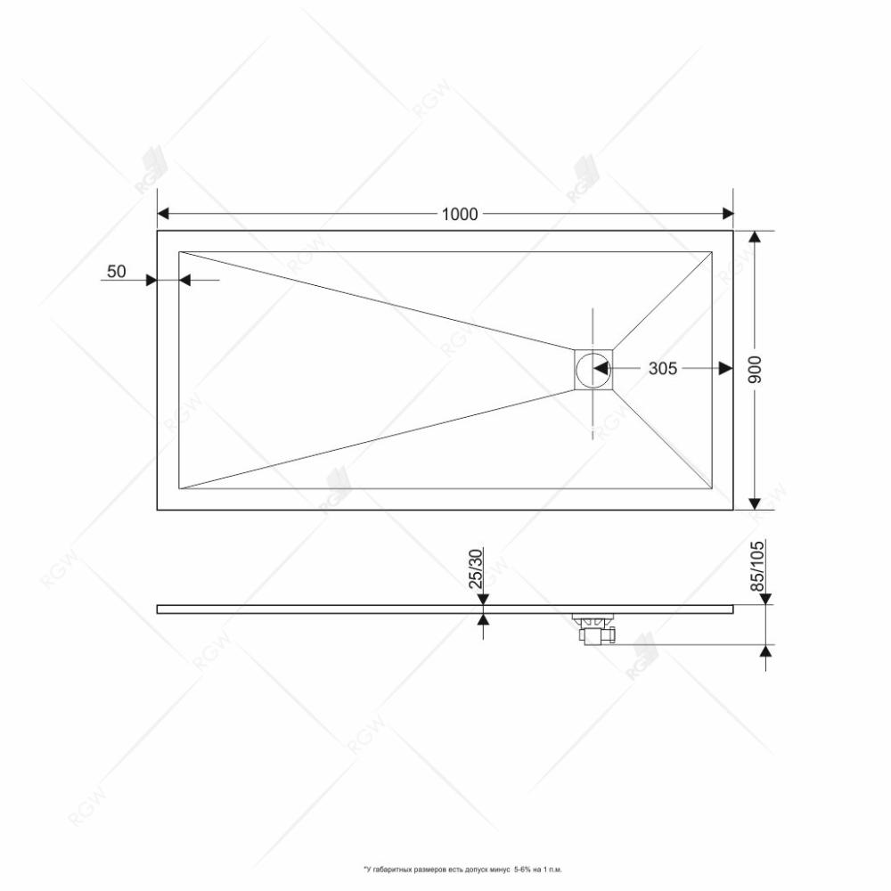 Душевой поддон прямоугольный RGW ST-G, 16152910-02