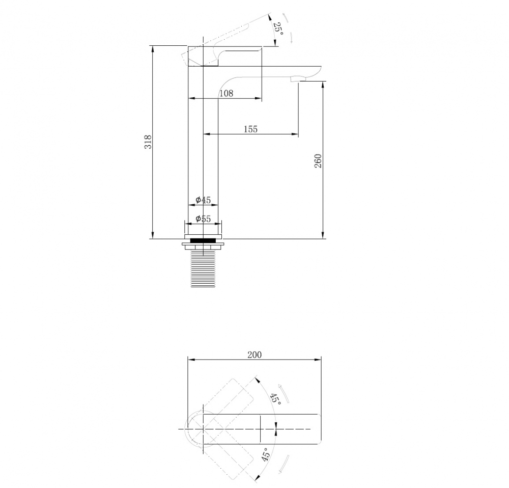 Смеситель ABBER Weiss Insel AF8011B для раковины, черный матовый