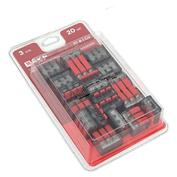 Клемма строительно-монтажная СМК 221-413 с рычагом 3 отверстия 0.2-4.0кв.мм (блист.20шт) PROxima EKF plc-smk-221-413b-20