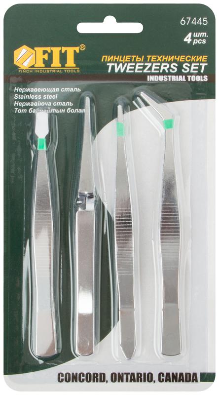 Набор пинцетов 4шт нержав. FIT 67445