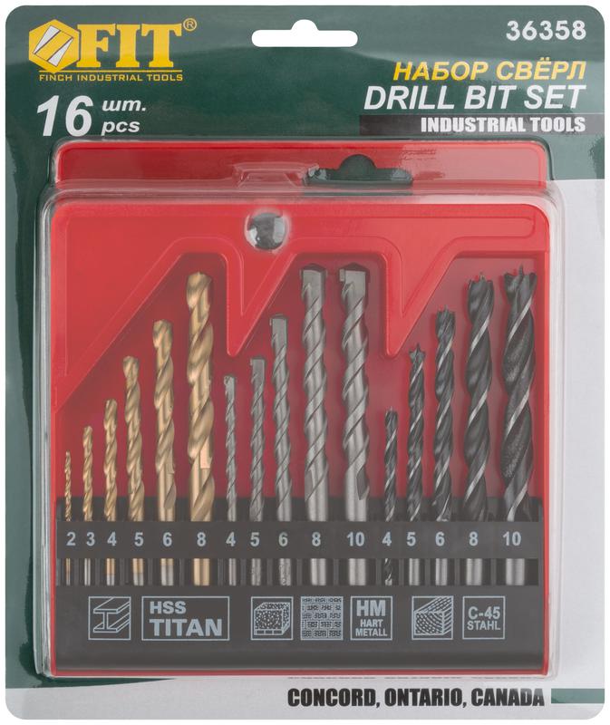 Сверло-комби 16шт металл/бетон/дерево FIT 36358