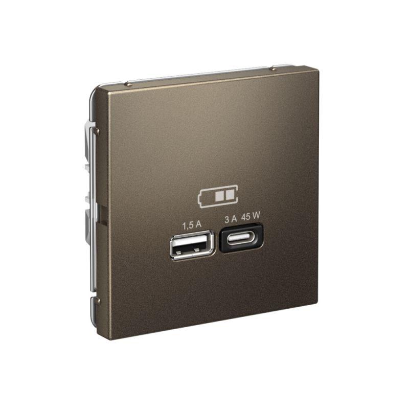 Розетка USB ArtGallery тип A+C 45Вт QC PD высокоскор. ЗУ механизм мокко SE GAL000629