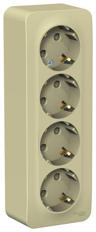 Розетка 4-м ОП Blanca 16А IP20 250В с заземл. защ. шторки с изолир. пластиной беж. SE BLNRA011417