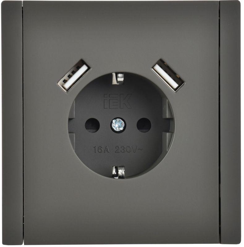 Розетка FORTE&PIANO FP345 16А USB A+A 3.1А с заземл. защ. шторки винт. крепл. сер. IEK FP-R14-16-U21-D31-K03