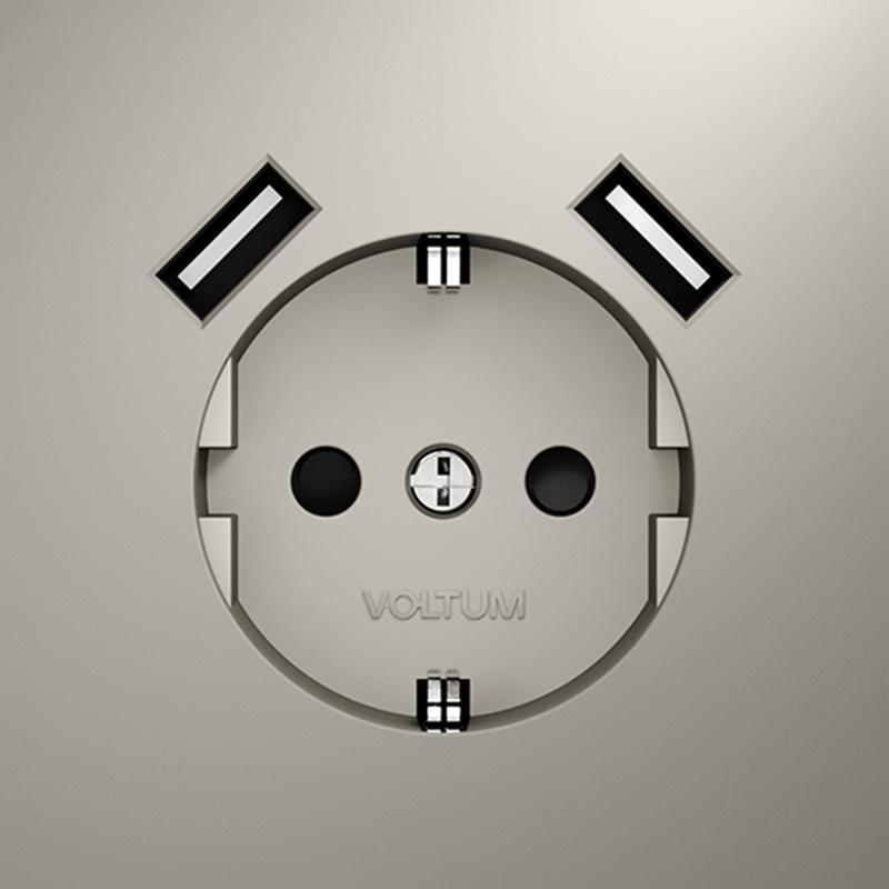 Розетка 1-м СП S70 16А с USB A+A с заземл. защ. шторки механизм кашемир Voltum VLS040403