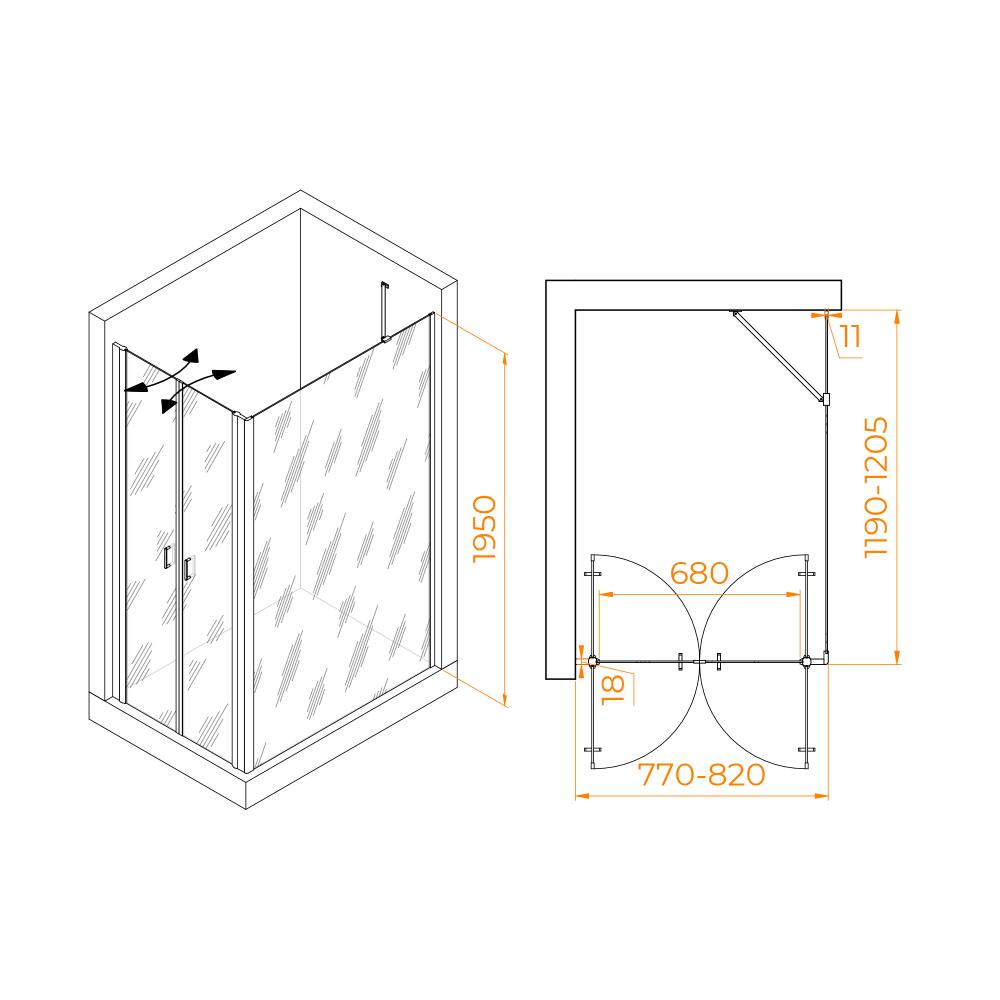 Душевой уголок RGW PA-144B (PA-104B+Z-050-2B+O-204B), 060814482-14