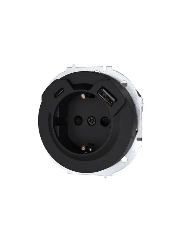 Розетка 1-м СП OSEN с заземл. TC + USB разъем механизм черн. бархат LEZARD 743-4288-181TC