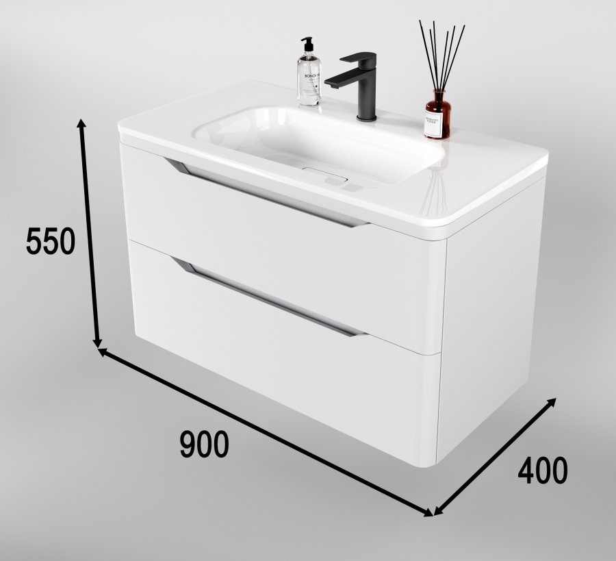 Тумба подвесная "Марелла 90" (2 ящ.) Люкс антискрейтч белый матовый, PLUS