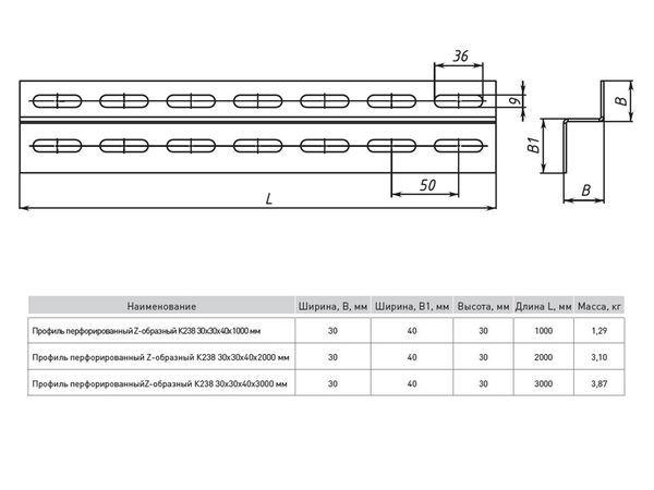 Профиль Z-образный перфорир. 30х40 L3000 2мм К238 EKF ppz3040-3-2