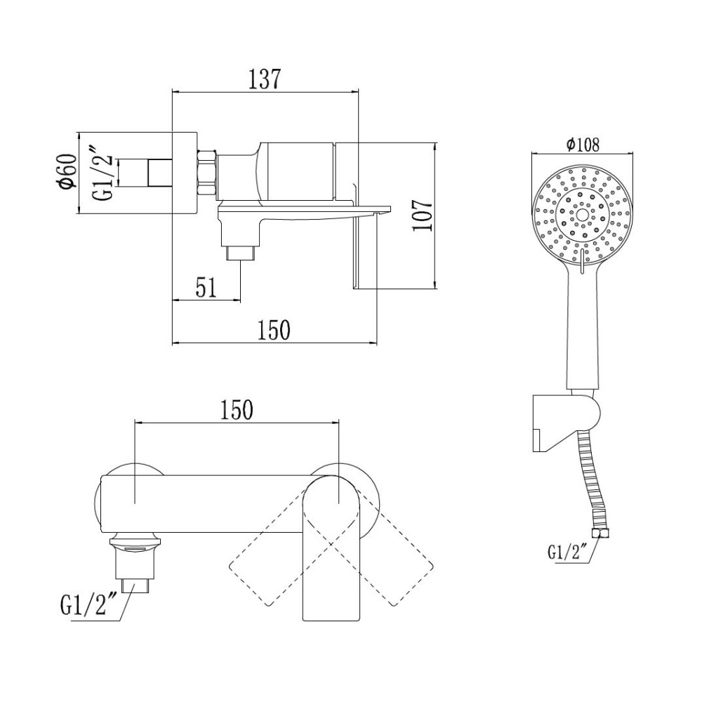 Смеситель для ванны Savol S-601808H, черный