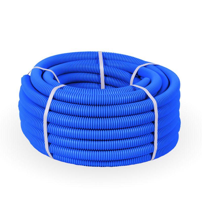 Труба гофрированная ПП тяжелая d25мм с протяжкой 750 Н безгалоген. (HF) син. (уп.50м) Промрукав PR02.0057