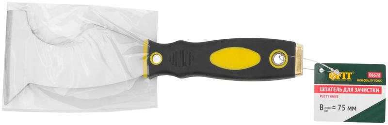 Шпательмногофункциональный профи толщ. лезв. 1мм двухкомп. ручка сметал. бойком усил. сталь 75мм FIT 06678