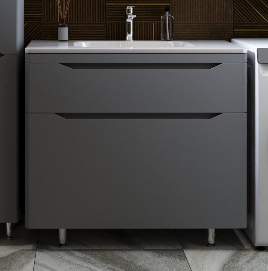 Тумба напольная "Марелла 90" (2 ящ.) Люкс антискрейтч серый, PLUS