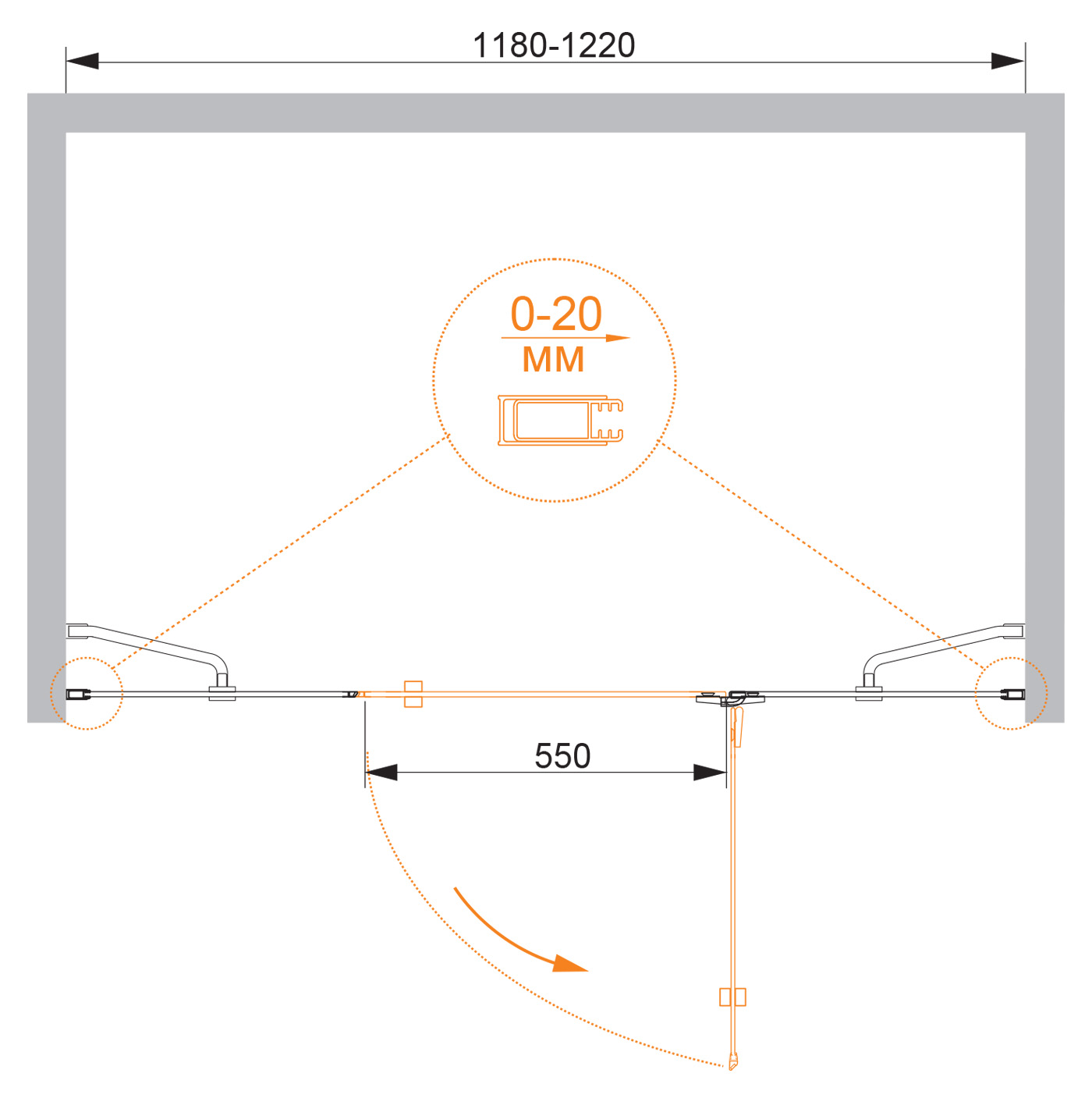 Душевая дверь CEZARES BERGAMO-W-B-13-30+60/30-C-Cr-R