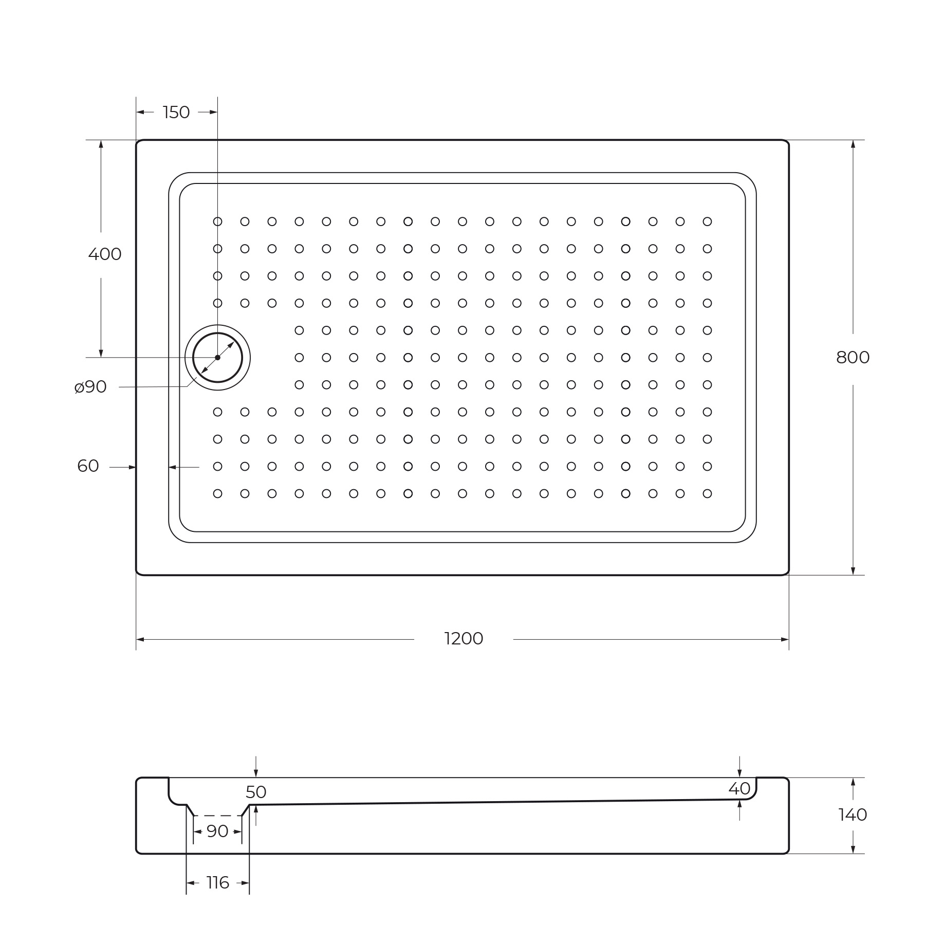 Акриловый поддон CEZARES TRAY-A-AH-120/80-15-W0