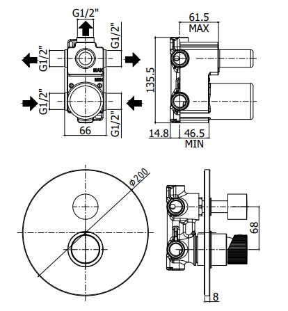 Смеситель встраиваемый для душа на 3 выход Paffoni JO JO019CR встраиваемый Хром