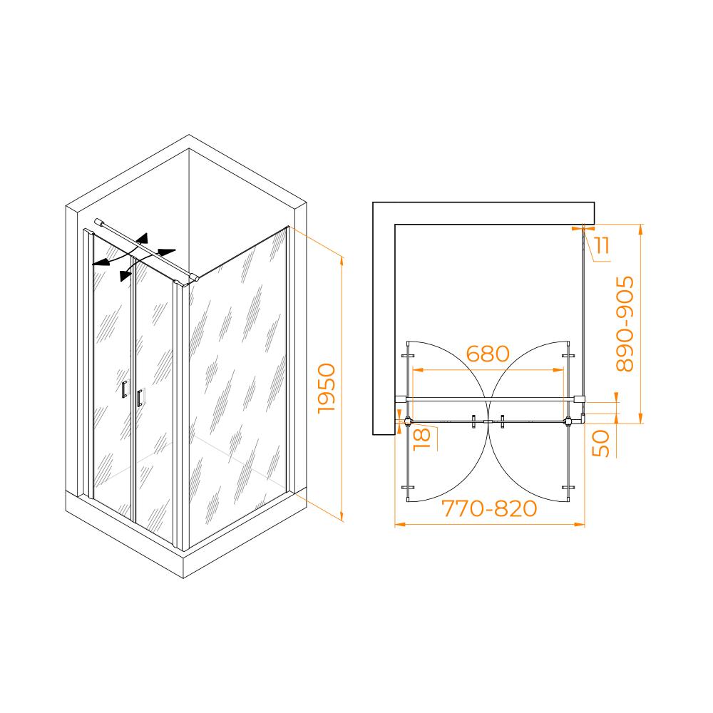 Душевой уголок RGW PA-144B (PA-104B+Z-050-2B+O-104B), 060814489-014