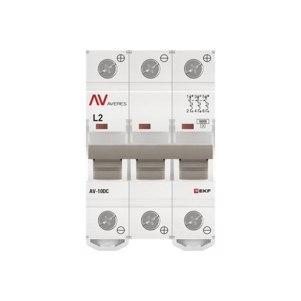 Выключатель автоматический модульный 3п L 2А 10кА AV-10 DC AVERES EKF mcb10-DC-3-02L-av