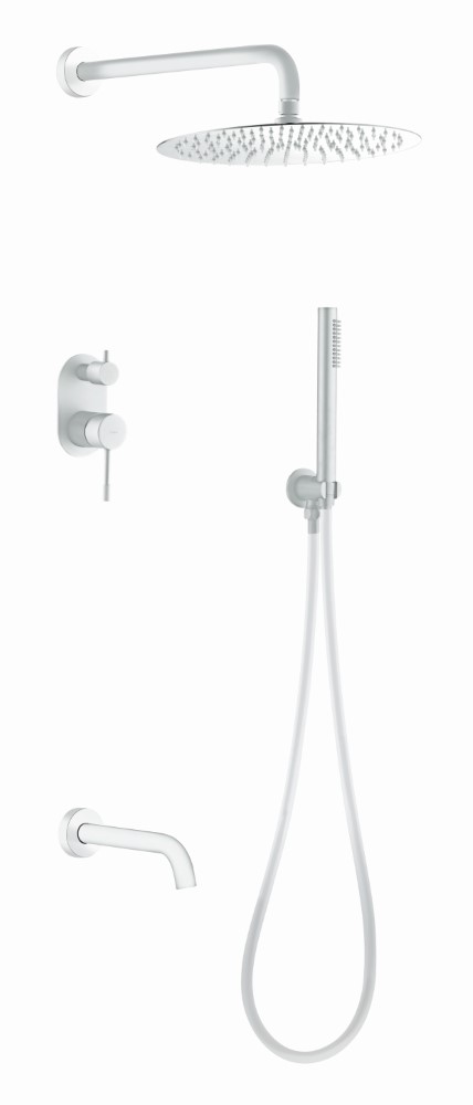 Смеситель встроенный + верхний+ ручной душ Uno. Matt White с изливом