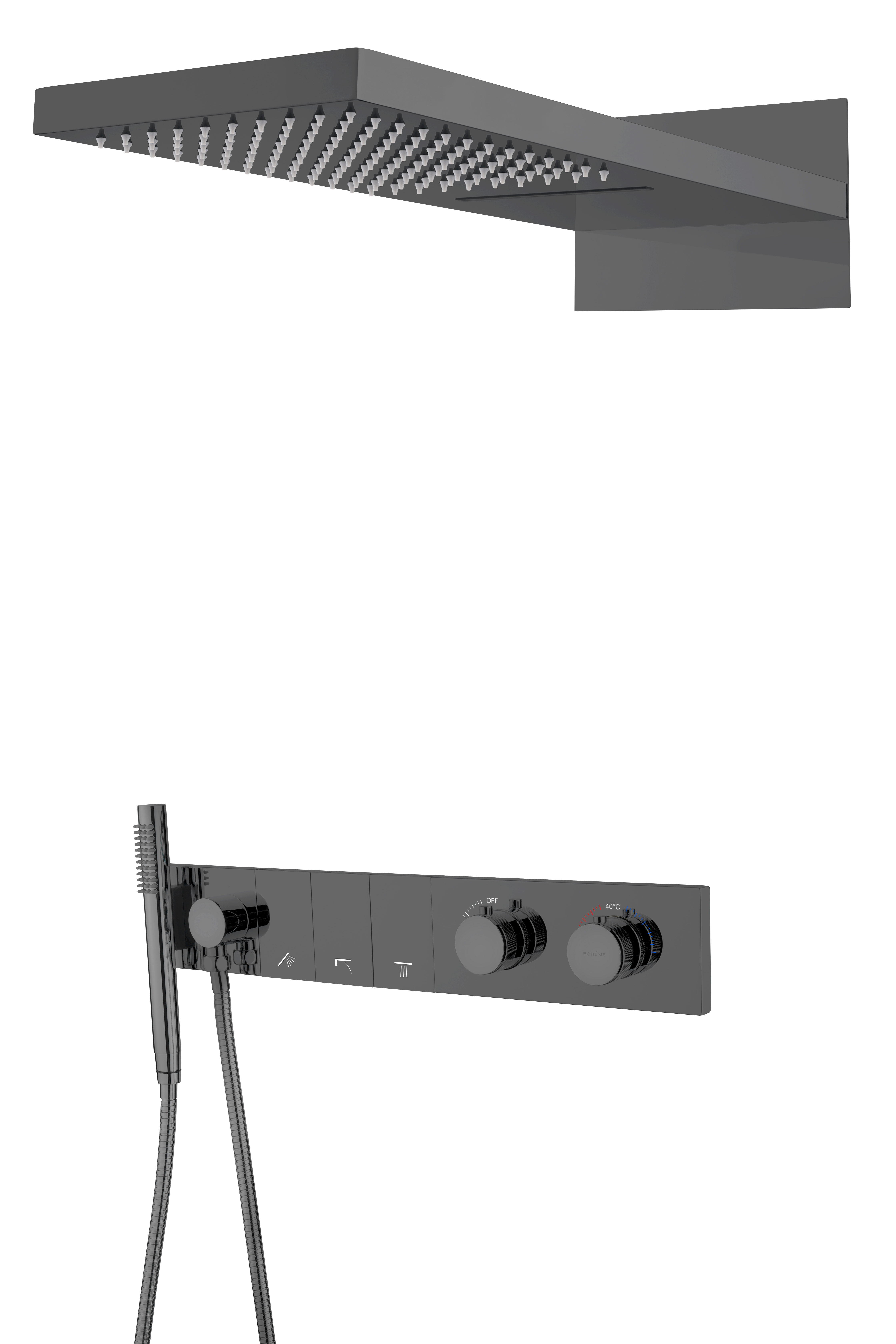 Встроенная душевая система  ZODIAC с термостатом, трехпозиционная SHINE GUN METAL