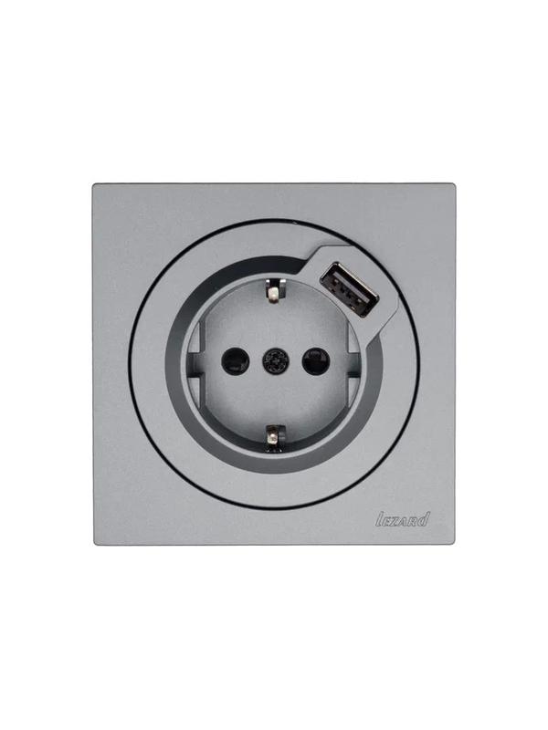Розетка 1-м СП OSEN с заземл. + USB разъем механизм сер. матов. LEZARD 743-7488-181