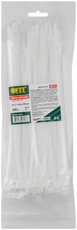 Хомут для проводов 4.8х250мм нейлон. бел. (уп.100шт) FIT 60375