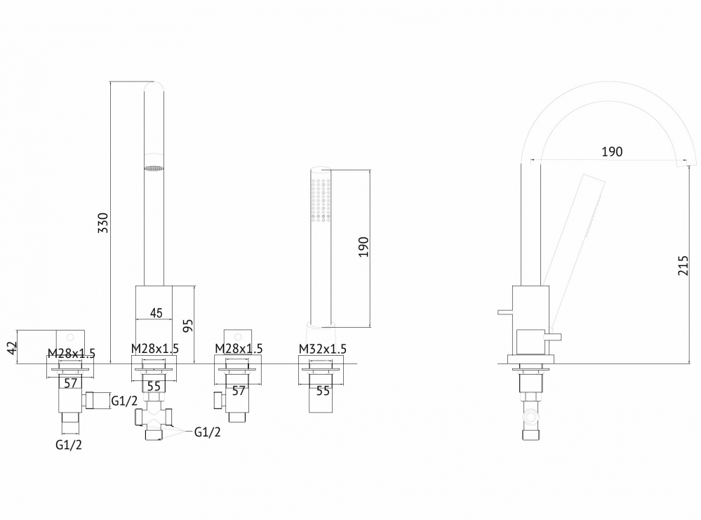 Смеситель ABBER Wasser Kreis AF8113G на борт ванны, золото матовое