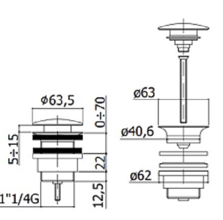 Универсальный донный клапан клик-клак 1 1/4" из латуни цвет хром Paffoni ZSCA050CR Хром