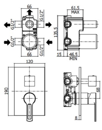 Смеситель встраиваемый для душа на 3 выхода Paffoni RINGO RIN019CR/M встраиваемый на 3 выхода Хром