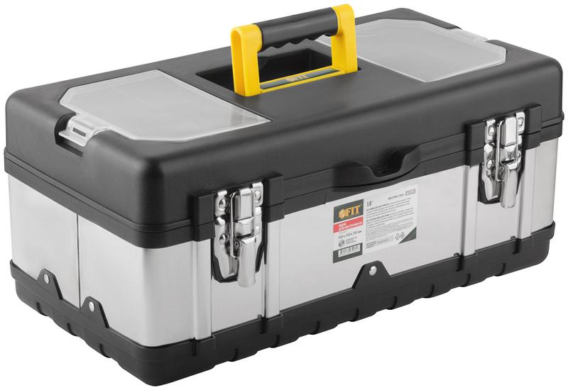 Ящик для инструмента пластиковый 18дюйм ( 450х250х195мм ) замки и стенки нерж. сталь FIT 65595