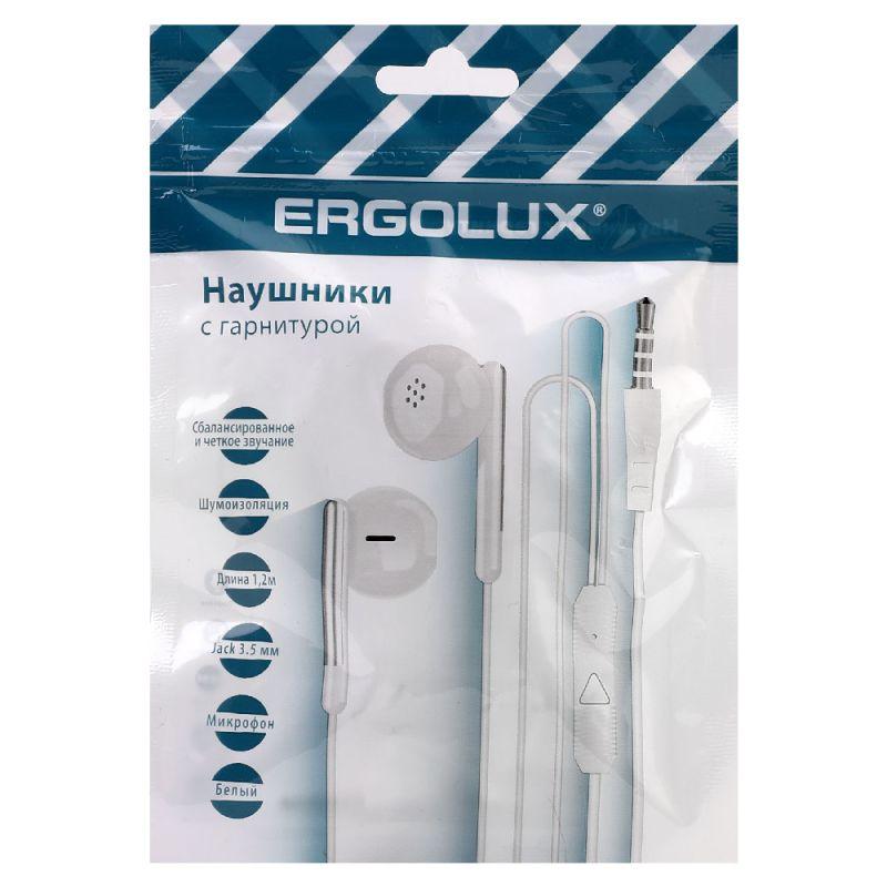 Наушники вакумные с микрофоном проводные ELX-WHP01P-C01 ПРОМО 3.5мм 1.2м пакет бел. Ergolux 15277